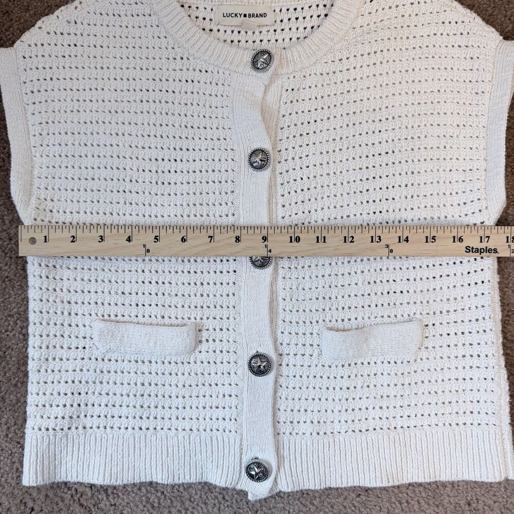 Lucky Brand Ivory Crochet Cardigan XS Star Button Western Boho Cotton Vest - Picture 7 of 15